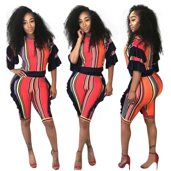 

Urban Leisure Printing Leisure Suit Positioning Printing Shirt Five-point Pants Slim Suit Lotus Leaf Sleeve Casual Summer Sets