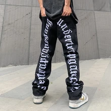 

New Jeans Men's Brand Clothing Korean Hip-hop Hole Embroidery Oversized S-4XL Straight Black Trousers Fashion Men’s Streetwear