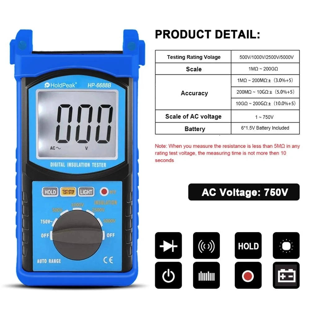 Holdpeak Hp 66b Insulation Resistance Tester New Arrival High Quality Digital 5000v Insulated Portable Tester Megohmmeter Resistance Meters Aliexpress