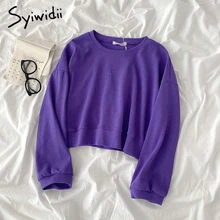 Syiwidii-Sudadera corta con cuello redondo para mujer, jerséis de manga larga, Tops holgados, ropa de calle para mujer, otoño 2021