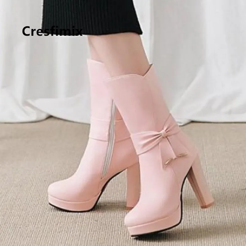 Cresfimix Botas De Mujer; женские модные черные удобные сапоги до колена из искусственной кожи размера плюс; женские стильные розовые сапоги; B6087