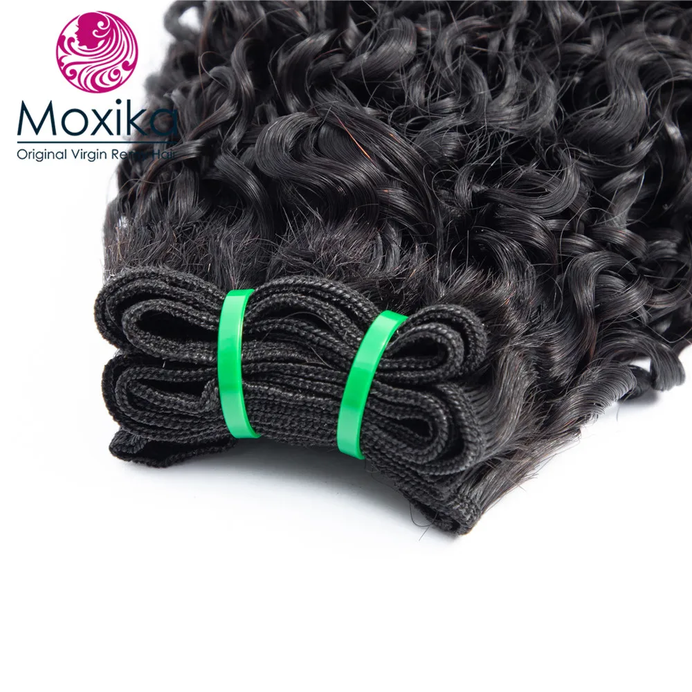 Fumi Kinky Culry комплект s с закрытием двойной нарисованный Remy индийские человеческие волосы пучок s с кружевной застежкой Moxika 3 шт./комплект