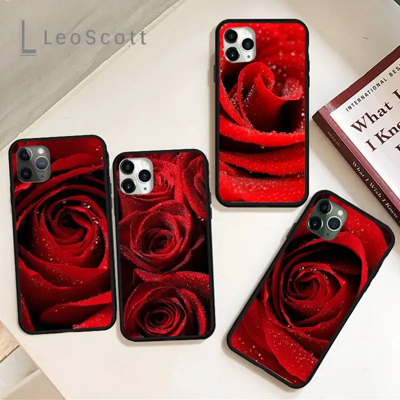 Romantic red rose phone case for iPhone 11 12 pro XS MAX 8 7 6 6S Plus X 5S SE 2020 XR Soft silicone Shell Cover Coque Funda | Мобильные