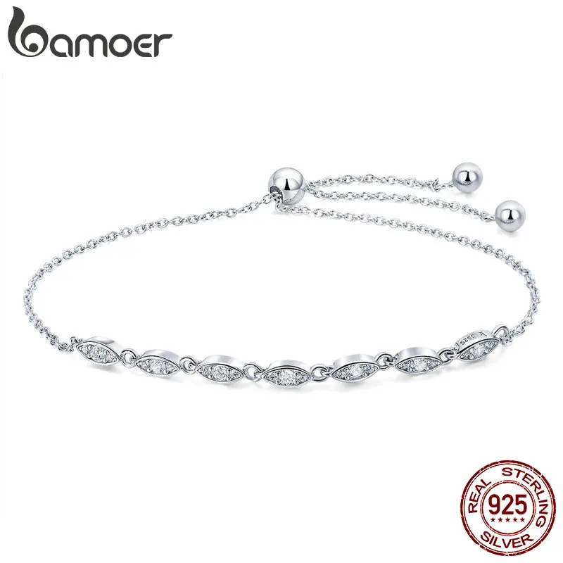 Skup BAMOER Trendy 925 srebro Droplet Chain Link bransoletki dla kobiet Luminous CZ modna bransoletka wyroby z biżuterii na prezent SCB086
