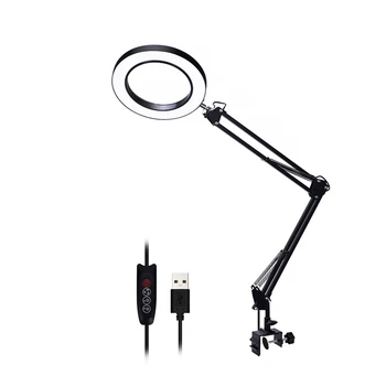 

5X USB LED Magnifying Glass 3 Colors Illuminated Magnifier Lamp Loupe Reading/Rework/Soldering Repair Tool with Long Bracket
