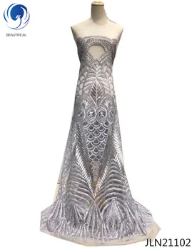

Beautifical french net lace fabrics 2018 tulle lace fabric with luxury sequins african Embroidered for party 5yards/lot JLN211