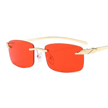 

Vazrobe Rimless Gold Leopard Sunglasses Male Women Brand Designer Sun Glasses for Men Oversized Female Fashion Red Brown Shades