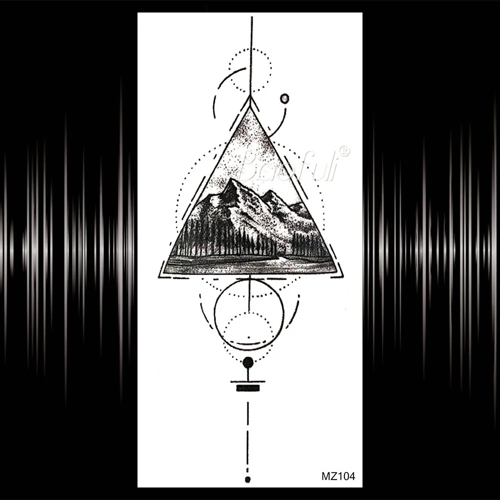 Геометрическая линейка, волнистая временная татуировка, наклейка для мужчин и женщин, поддельные треугольные горные татуировки, водостойкие татуировки для боди-арта, татуировки на руку и шею