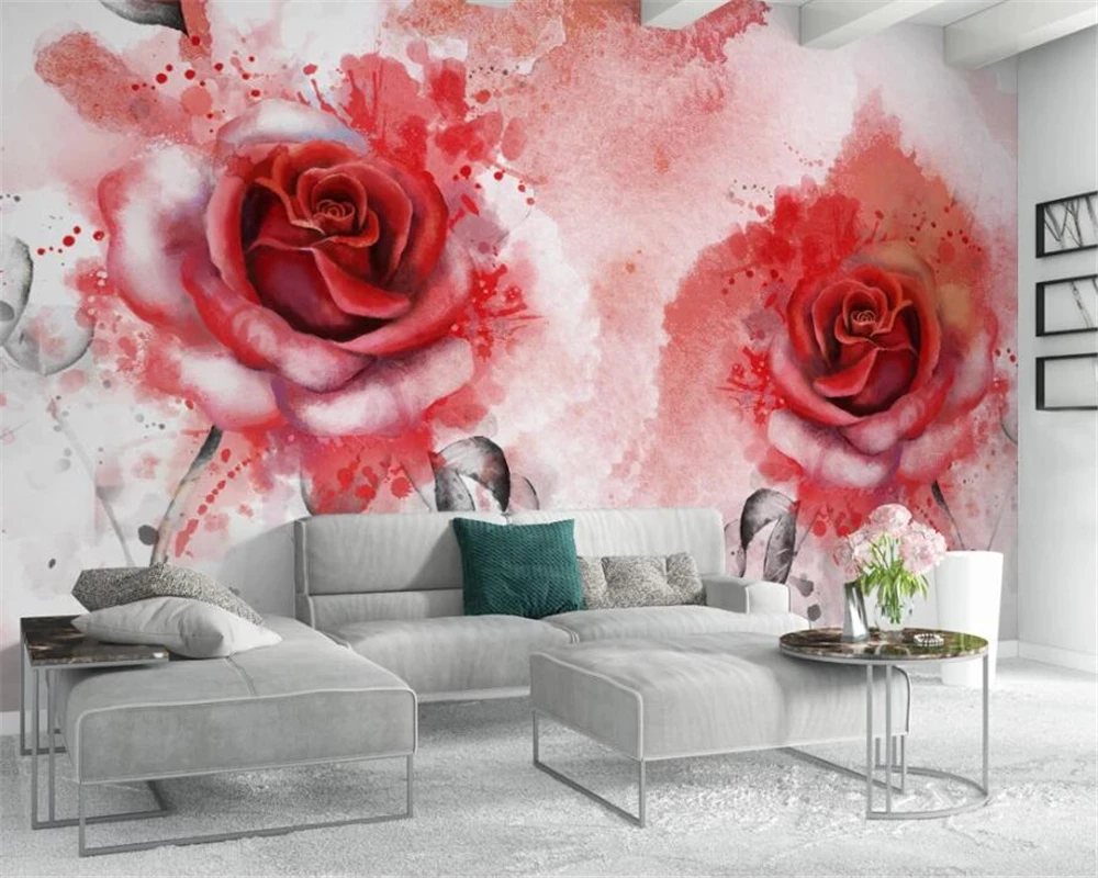 Beibehang-Custom-wallpaper-large-mural-modern-minimalistic-abstract-watercolor-hand-painted-rose-background-wallpaper