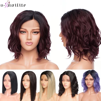 

SNOILITE short ombre bob u part lace front wig Synthetic free lace part 12.5*3 lace front wig Bob wavy hair wigs for women
