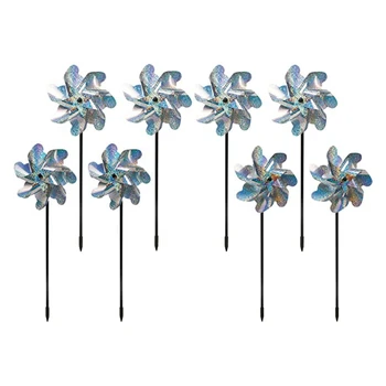 

8 Set Windmill Reflective Bird Repellent Pinwheel High Reflective Wind Spinner Kids Toy Garden Lawn Party Decor