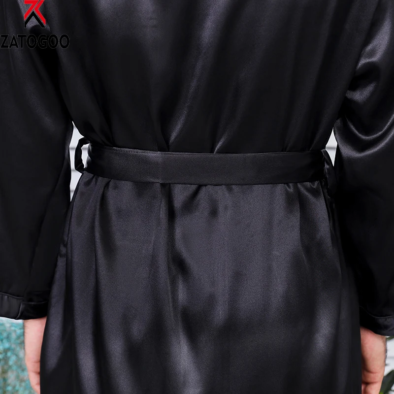 Mens Robe Lightweight Bathrobe Long Sleeve Silk Nightgown Thin Sleepwear Plus Size Sleepwear Black Mens Robe Lightweight Bathrobe Long Sleeve Silk Nightgown Thin Sleepwear Plus Size Sleepwear Black