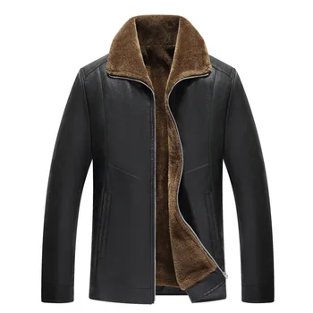 

2019 Winter Thick Warm Pu Leather Jacket Coat Men Fleece Turn Down Collar Solid Casual Zipper Slim Hot Sale Men's Jackets lr310