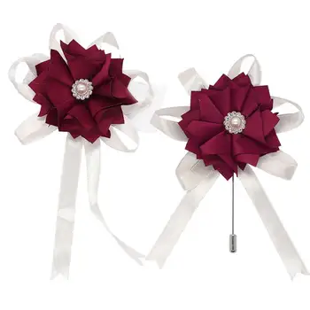 

3combos/lot New Bride Groom Corsages And Boutonnieres Handmade Burgundy Rose Flower Wrist Corsage Wedding Prom Accessories ZH202