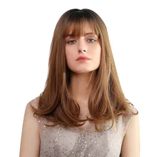 16 дюймов длинные коричневые парики с челкой Омбре волнистые термостойкие синтетические волосы для женщин KG66