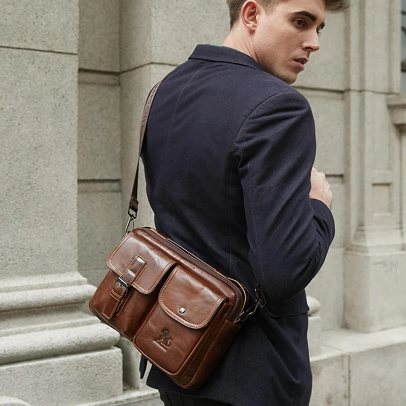 

FGGS-LAOSHIZI Leather Men's Shoulder Bag Retro Handbag Messenger Bag Business Messenger Bag Handbag