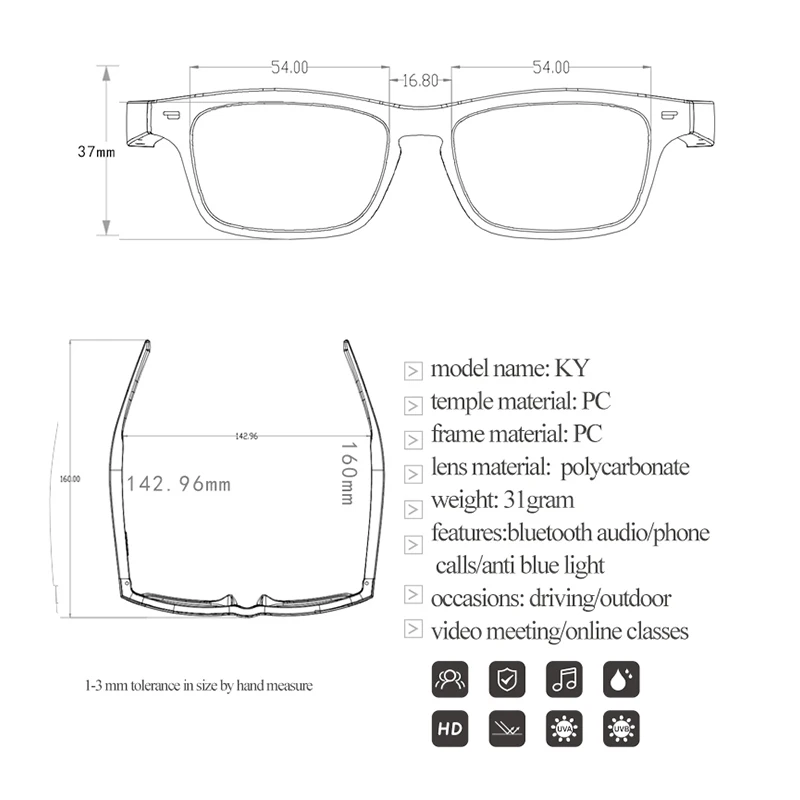 Smart Glasses Wireless Bluetooth 5.0 Sunglasses Outdoor Smart Sport Hands-Free Calling Calling Music Anti-Blue Eyeglasses