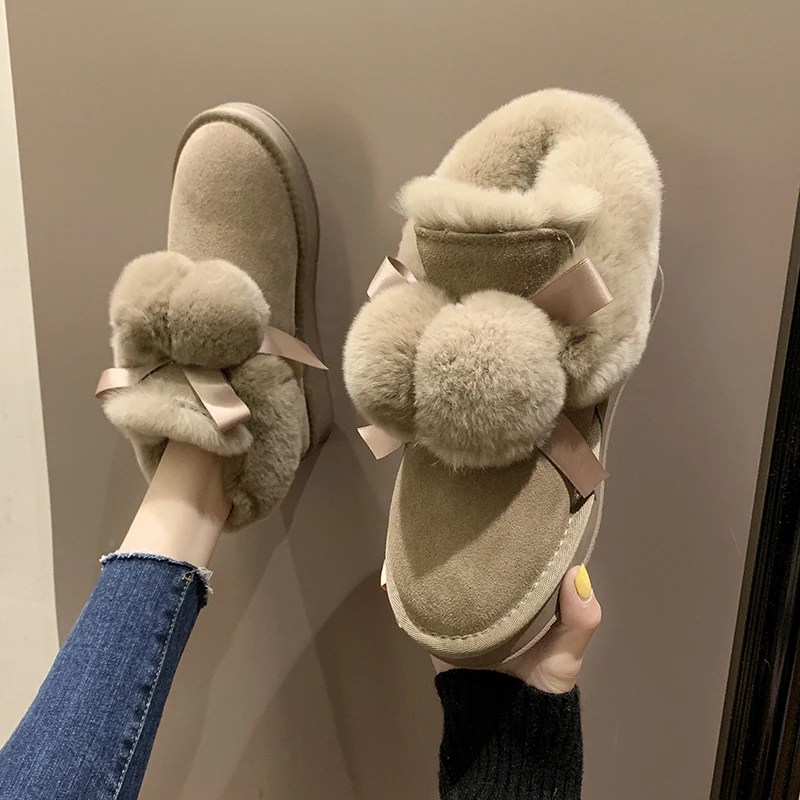 

Ugged womens shoes snow boots winter new women's shoes in the boots artificial plush real hair ball boots