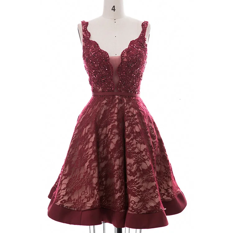 

r Long Burgundy Lace Beading Short Prom Dresses Homecoming Dresses Short