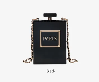 

GW Women Fashion Clutches Purse Perfume Bottle Crossbody Shoulder Bags Laides Black Acrylic Box Clutch Evening Bag