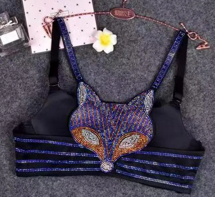 Стразы мягкий Майки Женское платье bling драгоценные камни камзол femme пикантные лиса бюстгальтер майки женские работы из бисера с рисунком лисы, топы с бретельками