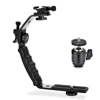 

L Bracket Padded Handheld Holder L Brackets Heavy Duty Adapter With Ball Head And Dual Flash Hot Cold Shoe Mount For Dslr Camera