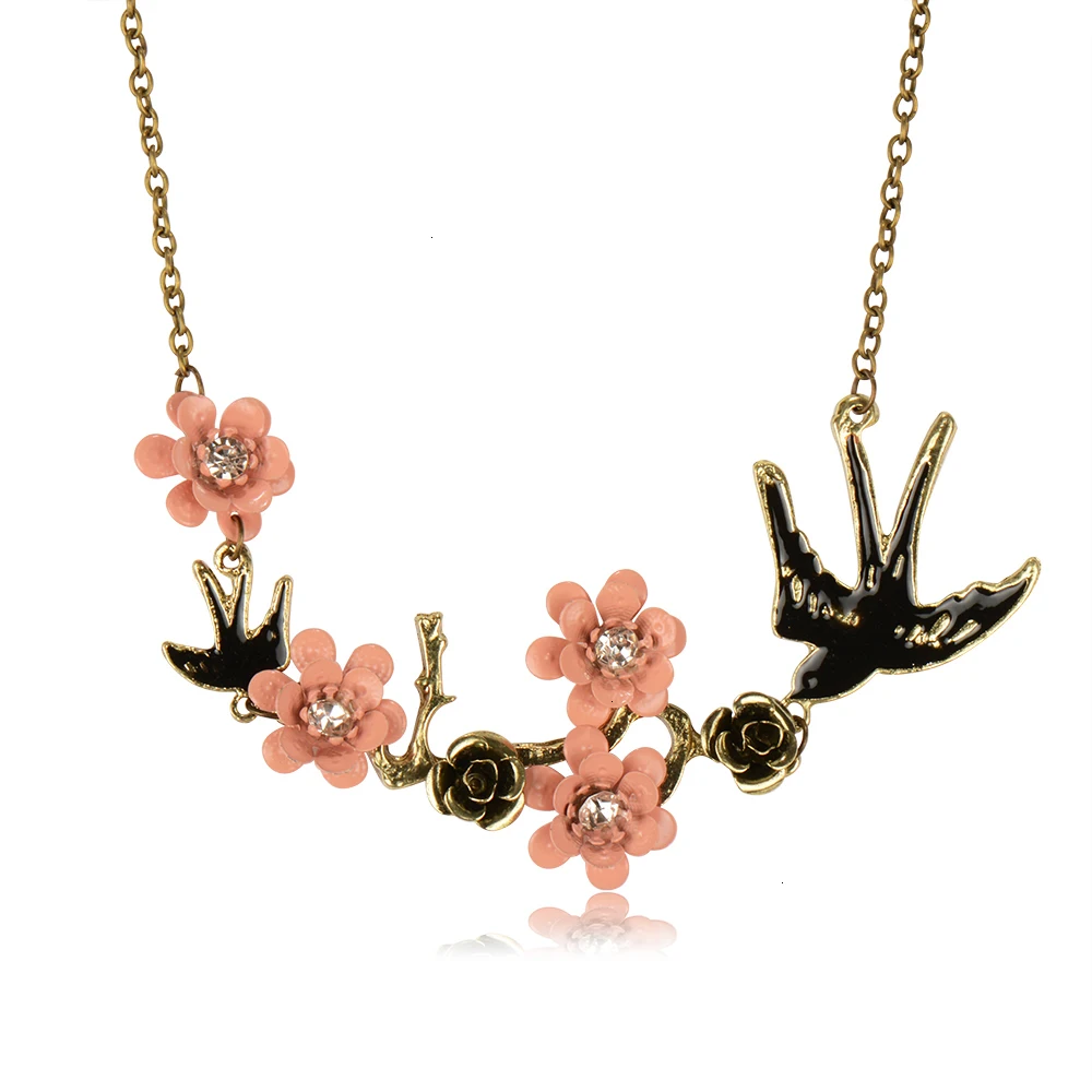 Модные Винтаж цепи кристаллы птица Cherry Blossom Bijoux колье состояние для мужчин t ожерелья с подвесками для женщин ювелирные изделия 2019