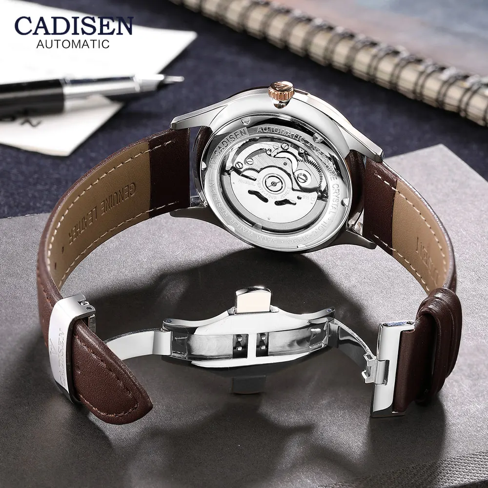  CADISEN Luxury Automatic Mechanical Watches Men Top Brand Leather Waterproof Wristwatch Man NH35A M