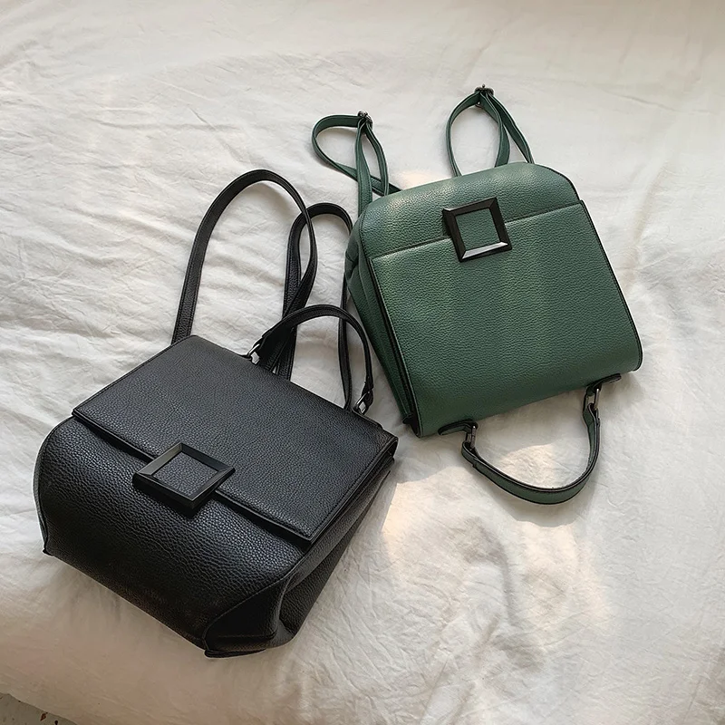 Women's PU Leather Backpack Door Lock Bag Casual Simple Double Shoulder Student Backpack Fashionable Large Capacity Travel Bag