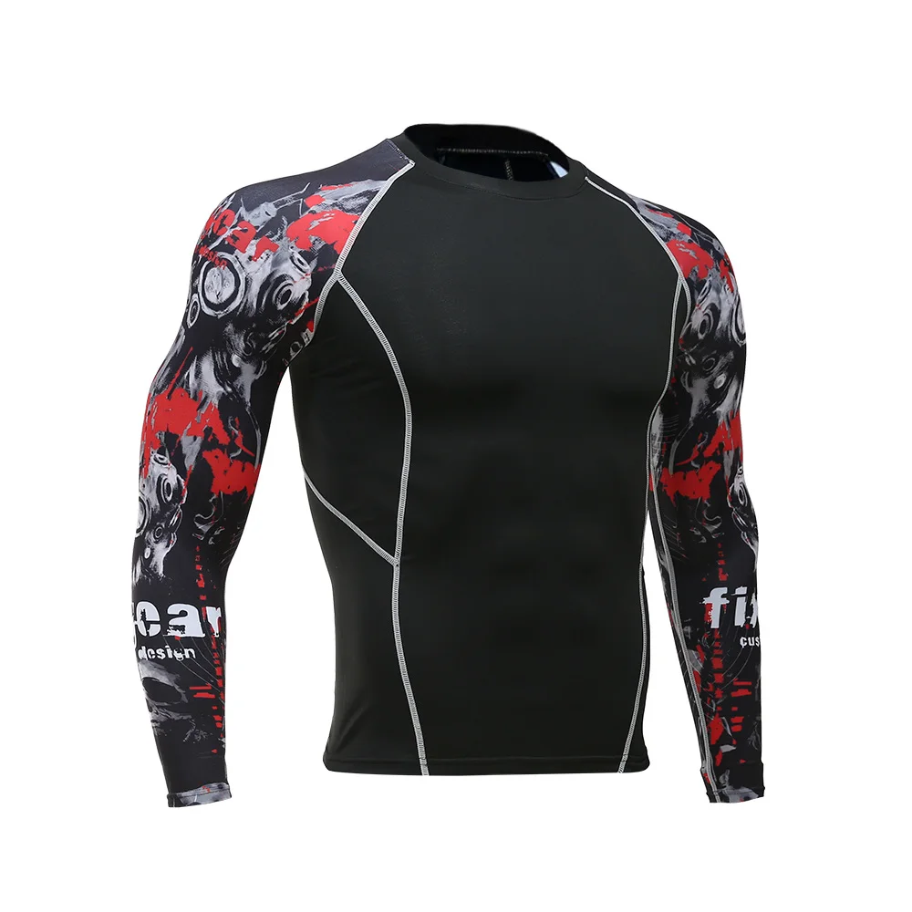 Мужская Тренировочная футболка Rashguard с длинными рукавами облегающая