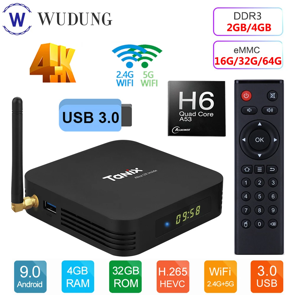 Приставка Смарт ТВ Tanix TX6 Allwinner H6 Android 9 0 4 ядра + 64 ГБ 32G 4K 2 4/5 ГГц|ТВ-приставки и
