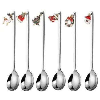 

6/1Pcs Coffee Stainless Spoon for Christmas New Year Party Table Ornaments Christmas Gift Decorations Kitchen Dining Bar Tools