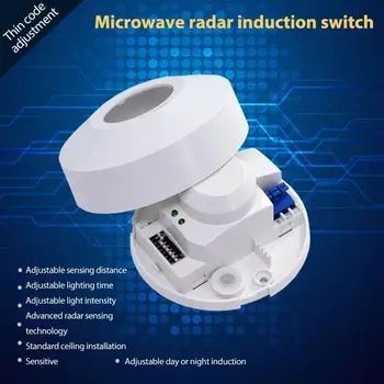 

1PC Round Ceiling Mounted Microwave Radar Inductive Smart Switch Sensor AC110V to 240V Universal