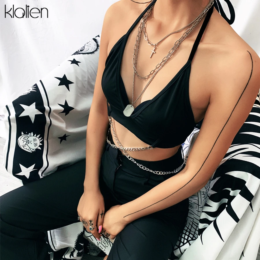KLALIEN Лето Панк декоративная металлическая цепь короткий топ женский камзол модные сексуальные Клубные вечерние безрукавки