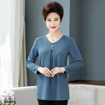 

Long Sleeves Stripe T-Shirts For Women 2020 Spring Fall New Plus Size Middle Age Mother Tops Casual Loose Pullover Female Tee