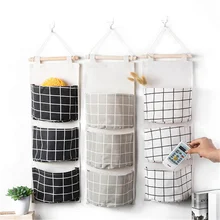Canvas Printing Cotton Linen Wall Mounted Sundries Storage Bag Jewelry Hanging Wall Pouch Hang Cosmetics Toys Organizer