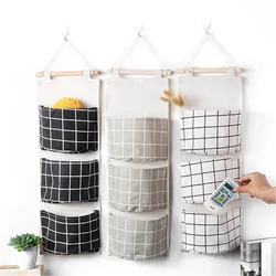 Bolsa de almacenamiento de lino y algodón para colgar joyas, organizador de cosméticos y juguetes, con impresión en lienzo, para colgar en la pared