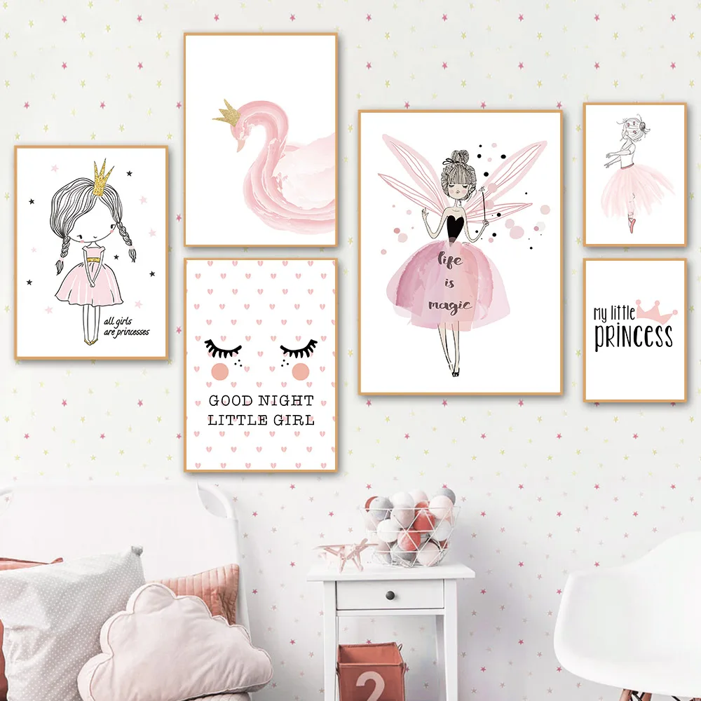 Nordic Poster Pink Ballet Girl Posters Print Nursery Canvas Wall Pictures Swan Painting Girls Room Decor | Дом и сад