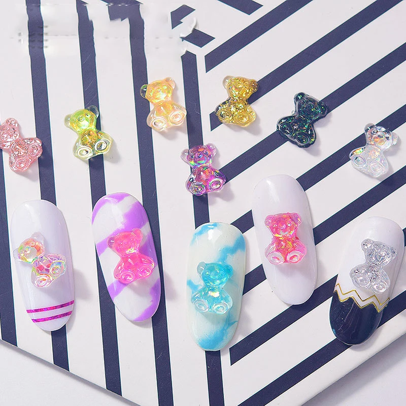 

500pcs Nail Rhinestones Bear Charms Resin Creative Ear Nail Art Stones DIY Cream Rubber Mobile Phone Shell Accessories Manicure