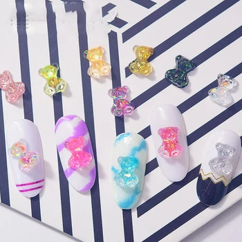 

500pcs Nail Rhinestones Bear Charms Resin Creative Ear Nail Art Stones DIY Cream Rubber Mobile Phone Shell Accessories Manicure