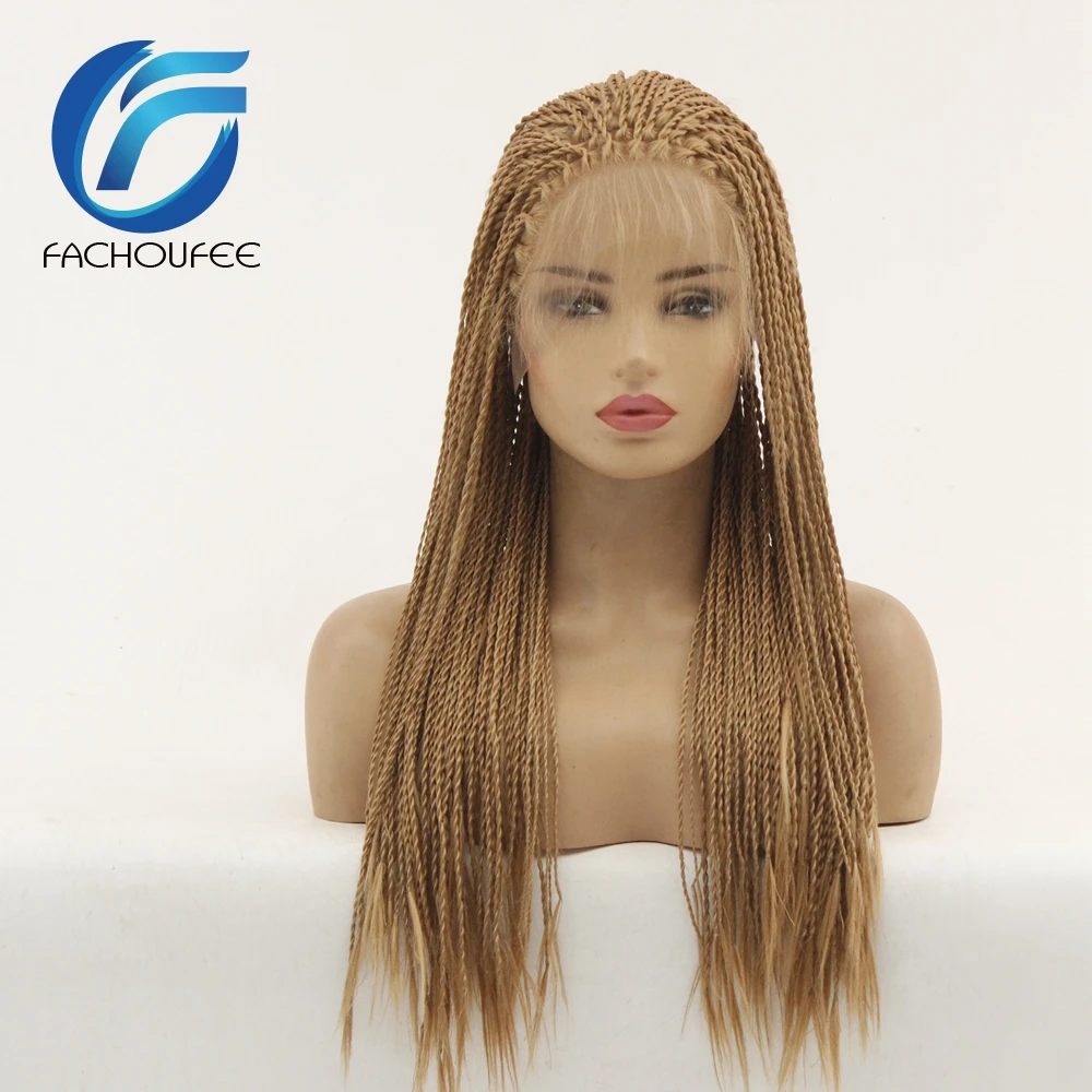  FACHOUFEE Long Synthetic Hair Lace Front Wigs with Baby Hair Brown Color Senegalese 2X Twist Braids