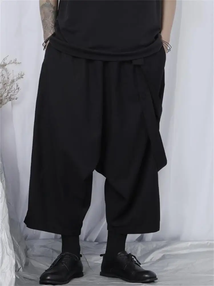

Men's Suspenders Wide Leg Pants New Casual Hair Stylist Singer Yamamoto Style Dark Wide Leg Pants Loose Large Size Suspenders