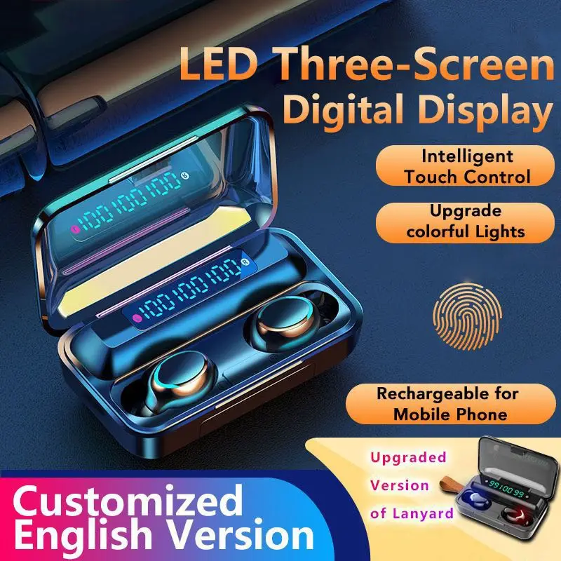 Earphone Bluetooth Headphone Wireless Headset Gamer Earbuds TWS Earpiece Microphone 9D Noise Reduction Waterproof LED Screen