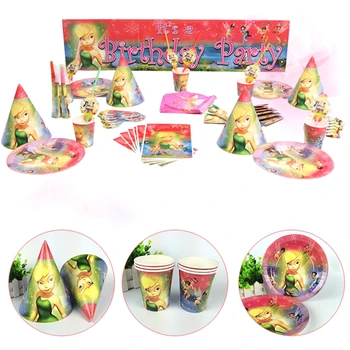 

10set Baby Shower Birthday Party Flower Fairy Theme Party Set Plate Cup Banner Horn Hat Straw Card for 6 persons