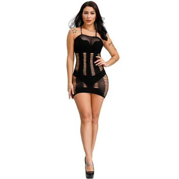 

Women's Sexy Hollow Out Sexy Lingerie Underwea Hourglass Black Mini Dress Erotic costume babydoll perspective feminino pyjama