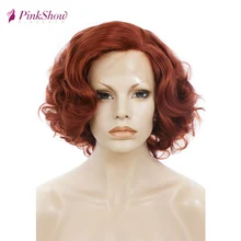 Pinkshow короткие парики на кружеве для женщин темно-красный синтетический парик на кружеве Glueless термостойкие волокна косплей парик