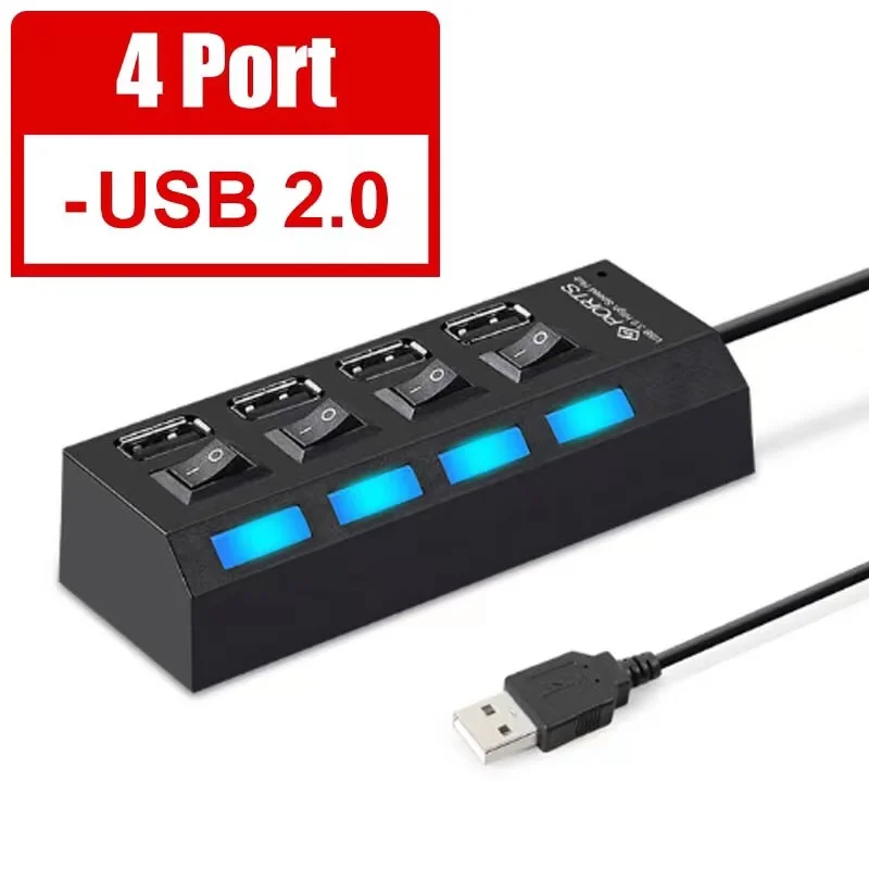 Acessórios com Adaptador de Energia para pc 2.0 com 4 Portas Hub Usb 2.0 ou 7 7 Computador e Escritório