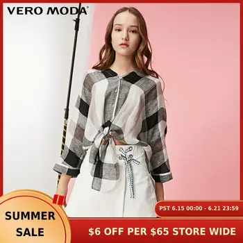 

Vero Moda Women's Linen Plaid Lace-up Sleeves Shirt | 319131537