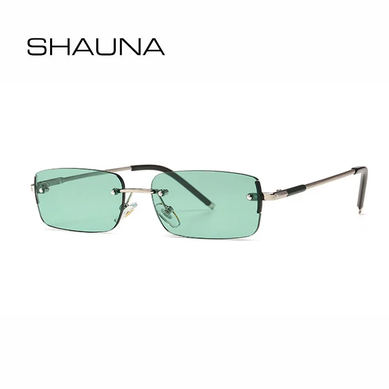 

SHAUNA Ins Popular Rimless Sunglasses Fashion Candy Colors Tinted Small Rectangle Shades UV400