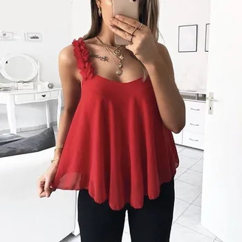 

Solid Loose Women Blouse Sexy Sleeveless Low Cut Camis Tops and Blouse Chiffon Casual Beauty Back Blouse Blusas Female L-5XL